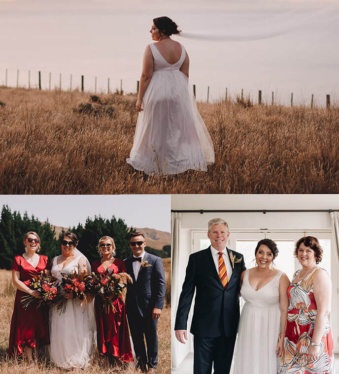 bride with her bridesmaids and mother wearing dresses from clothing by desiree