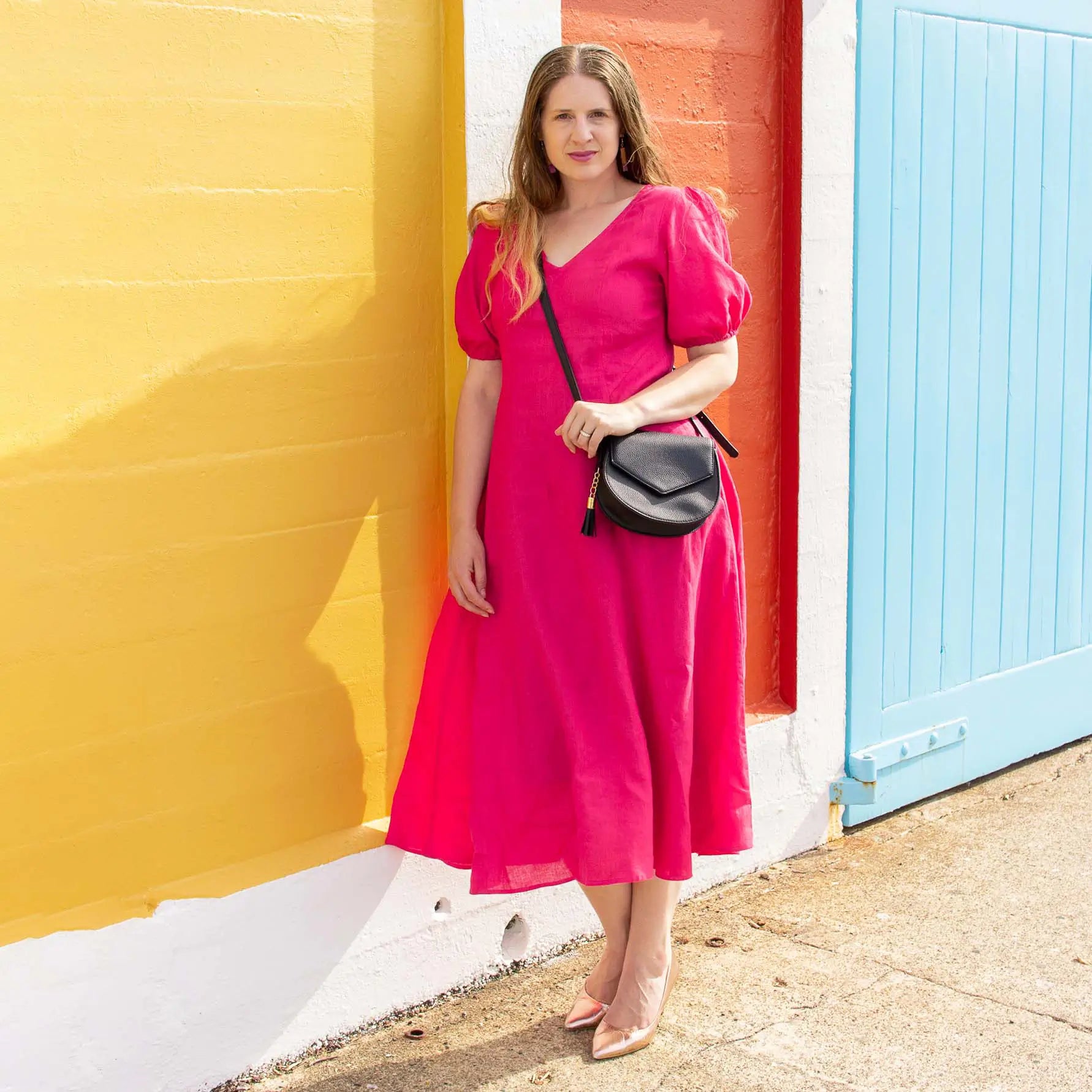 Hot pink linen dress best sale
