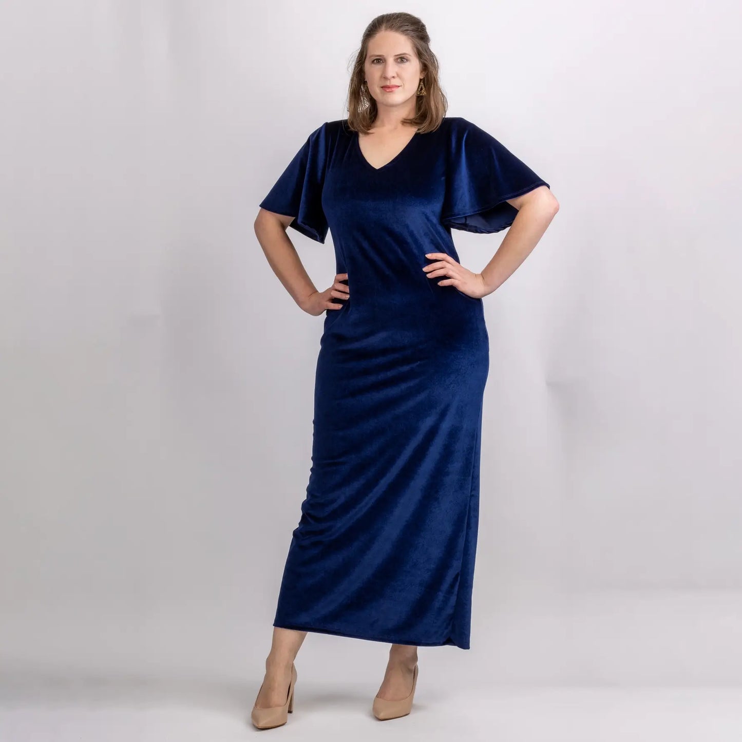 womens navy velvet special event dress