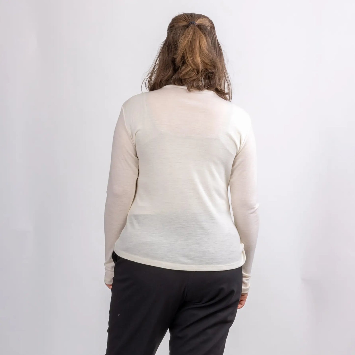 womens off white long sleeved merino top