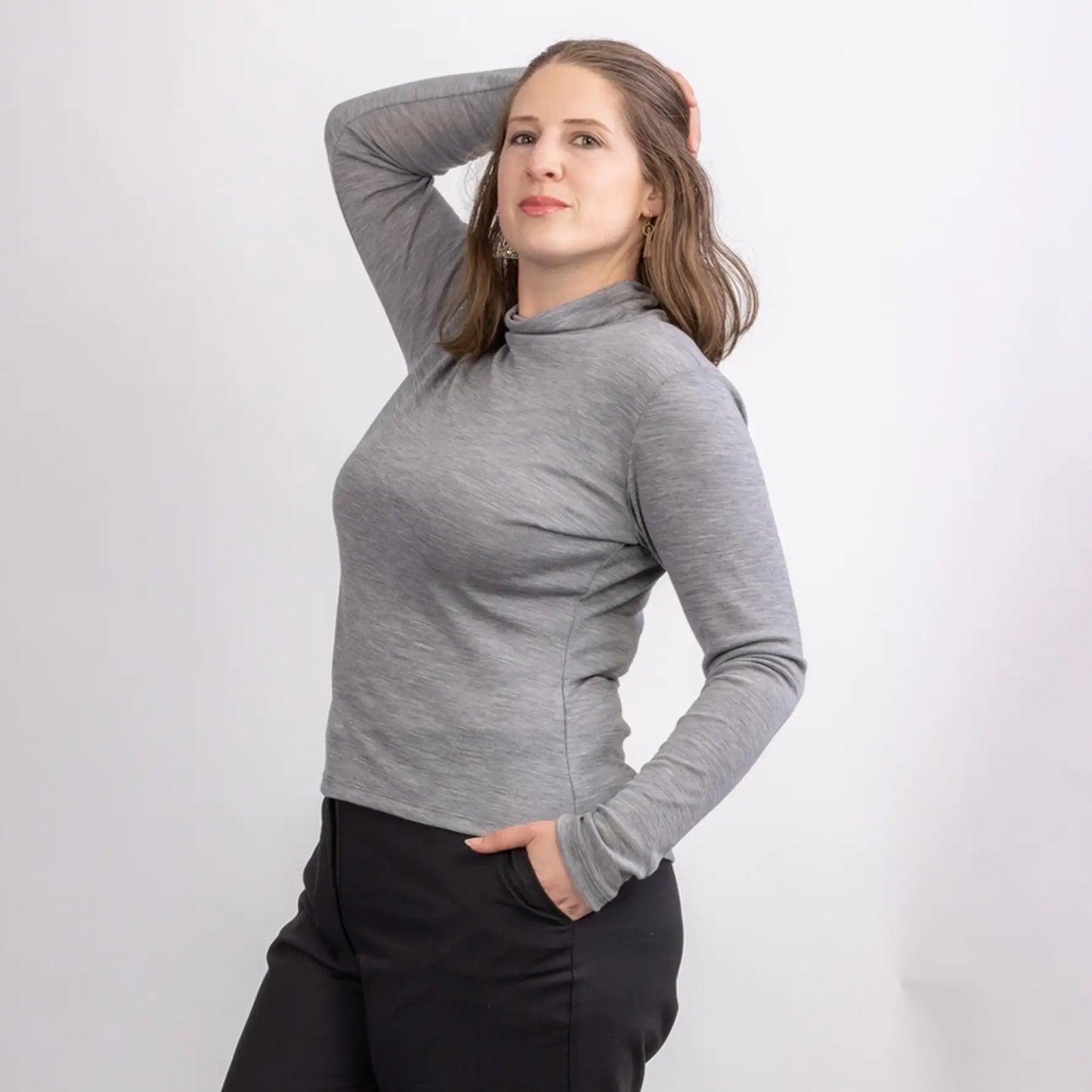 ladies winter merino wool top in grey