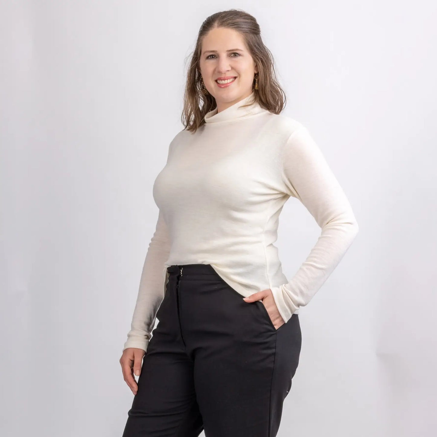 ivory merino wool turtle neck top