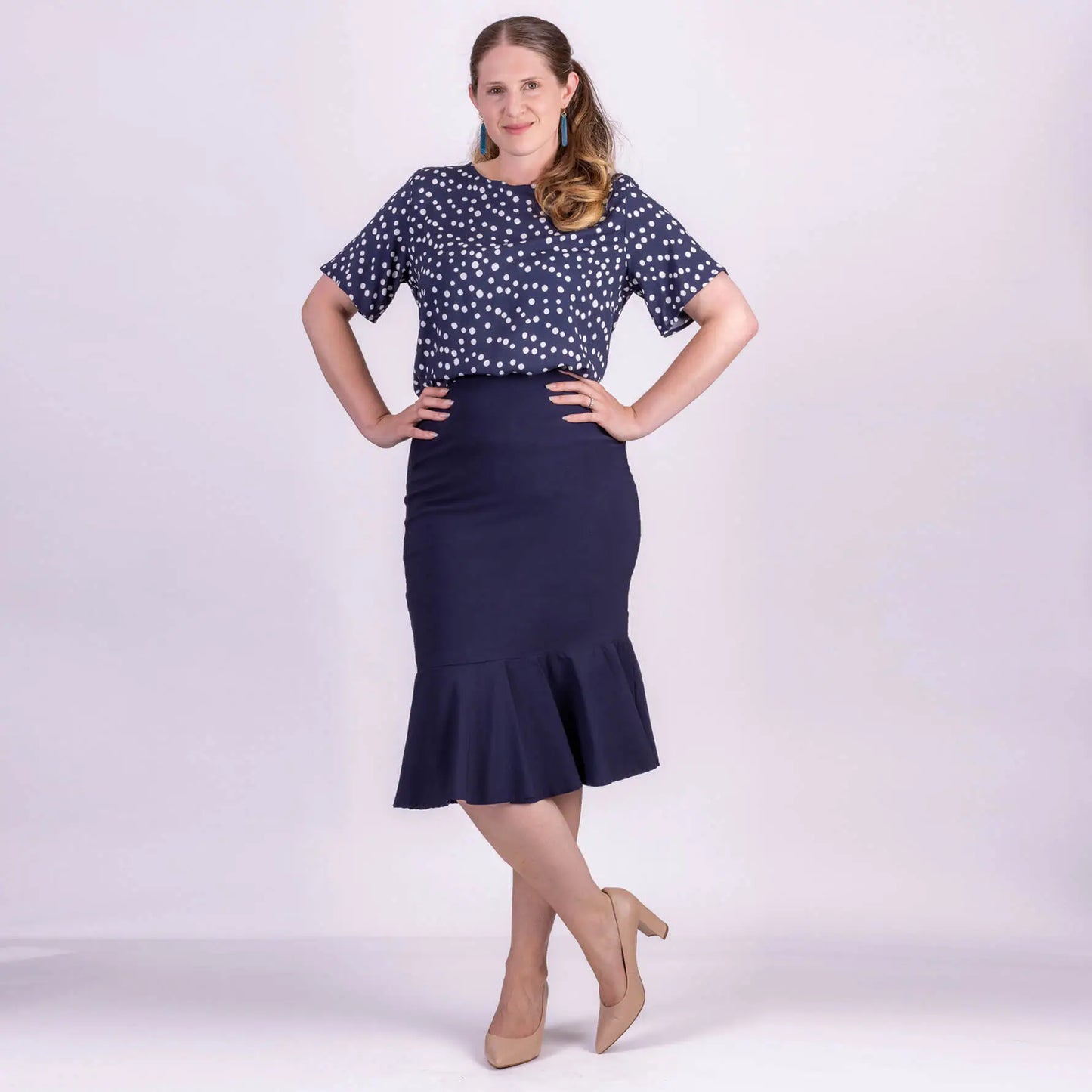 navy polka dot blouse made in NZ