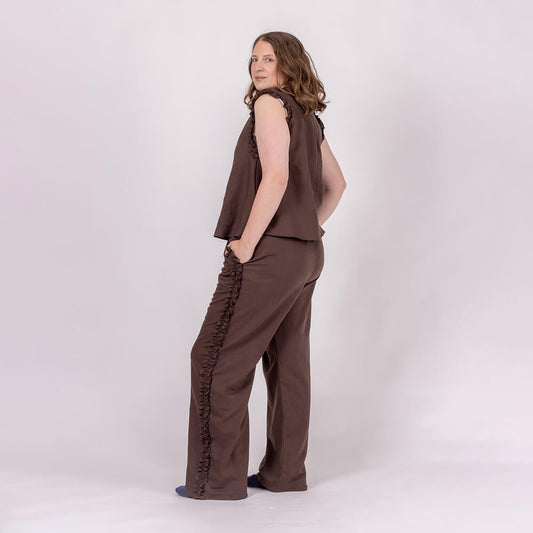womens brown linen designer top