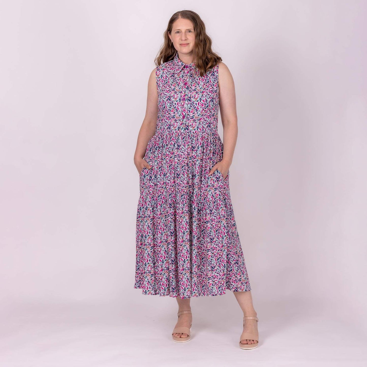 midi length designer shirt dress with pocket