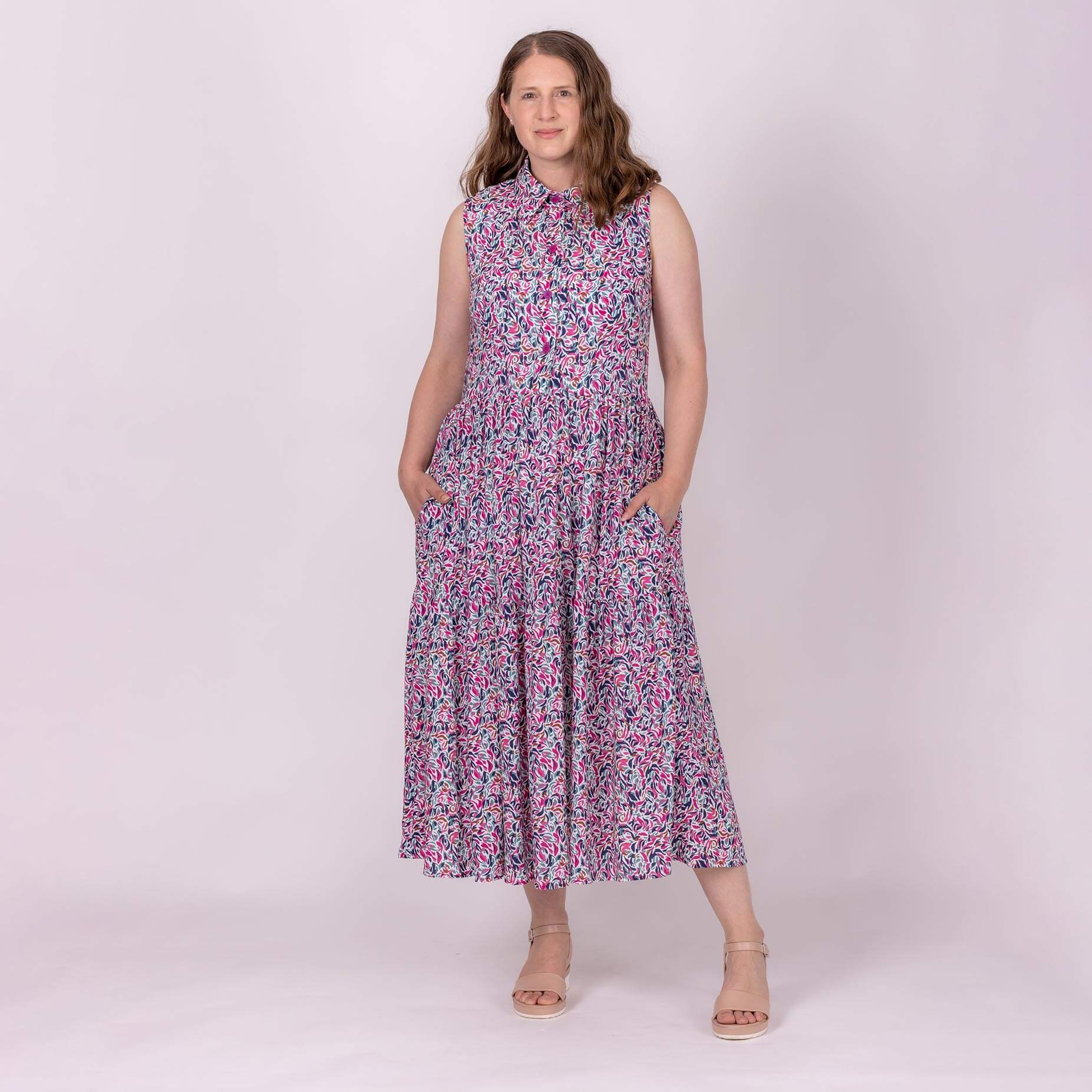 midi length designer shirt dress with pocket