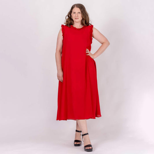sleeveless red event dress
