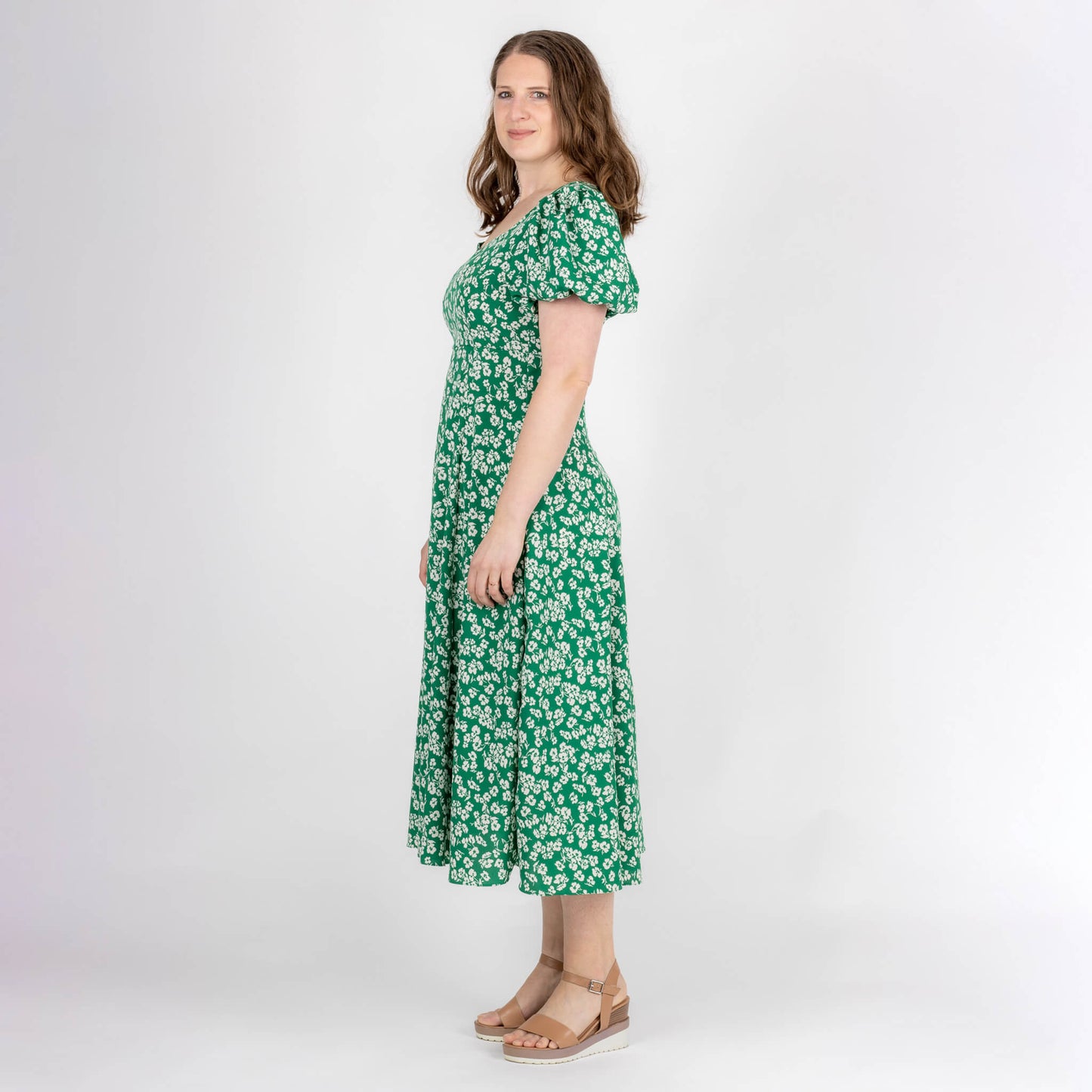 green floral midi length dress from nz designers