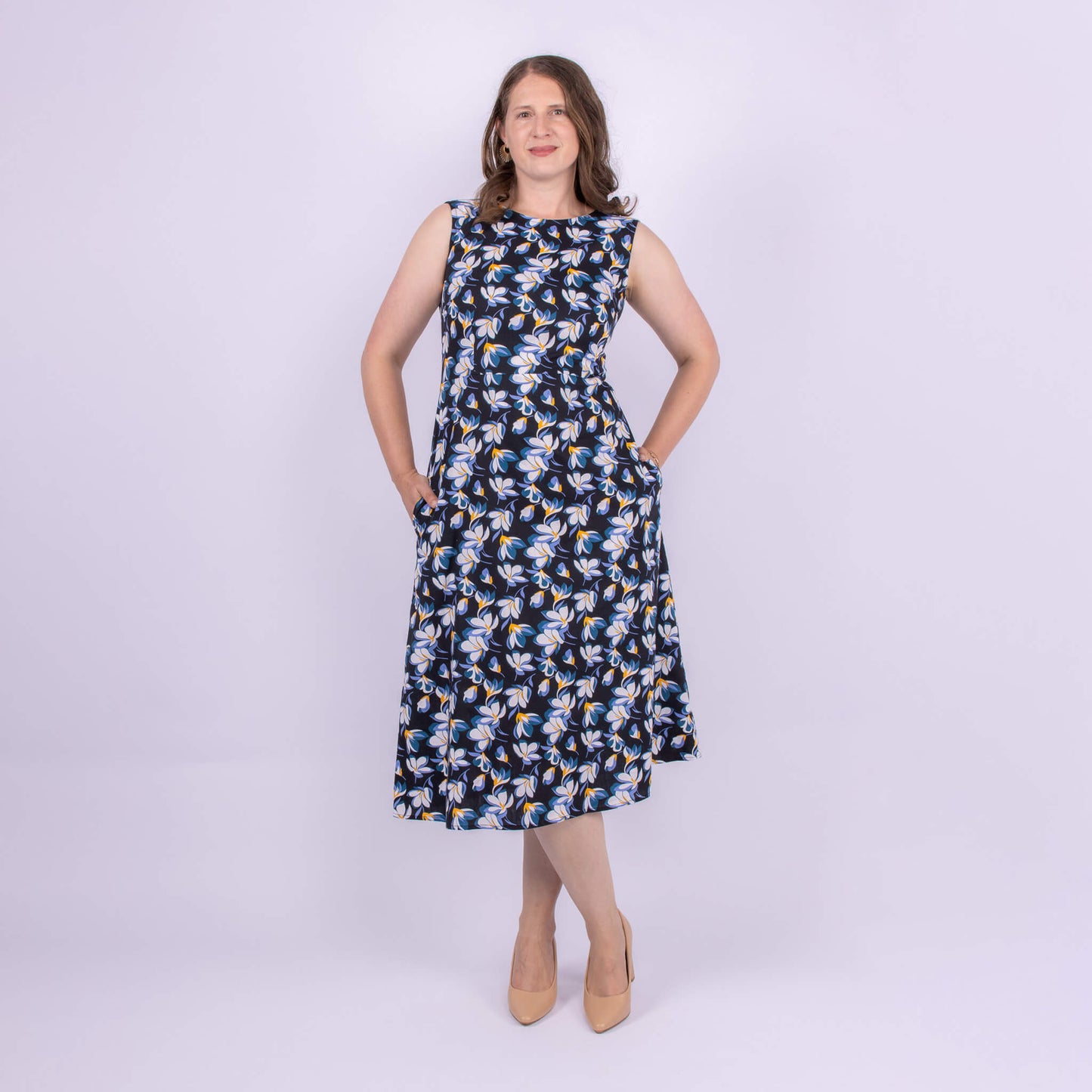 ladies cotton floral midi dress