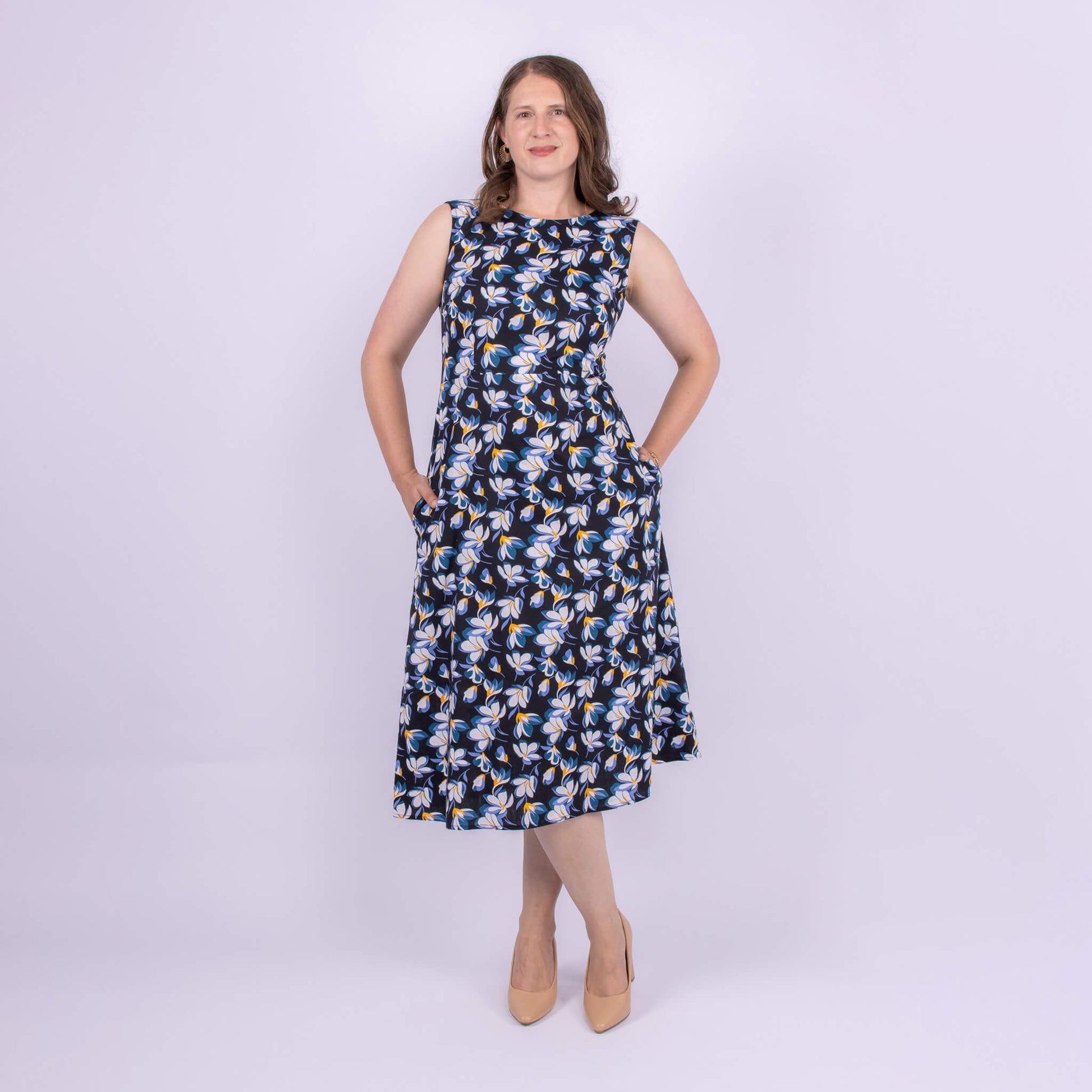 ladies cotton floral midi dress
