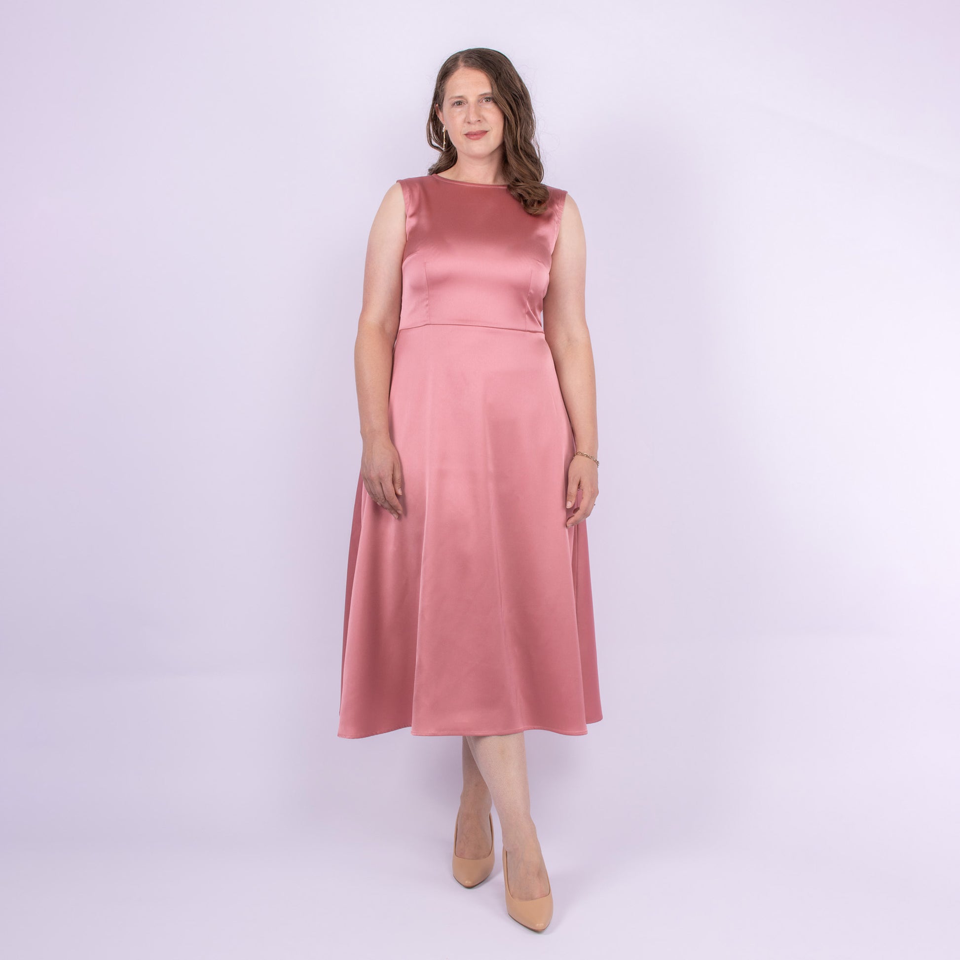 sleeveless satin bridesmaid dress