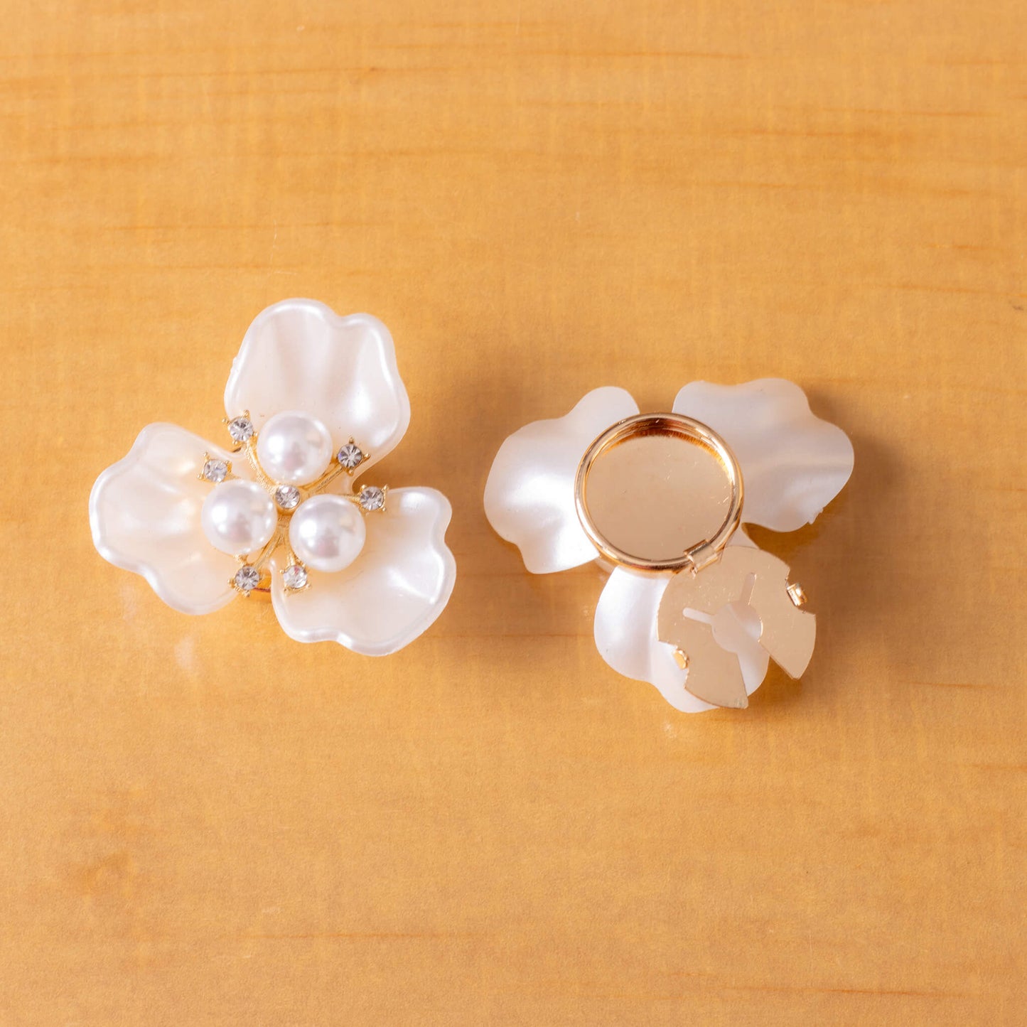 white flower with pearls clip on button covers