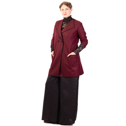 womens burgundy wool double breasted coat