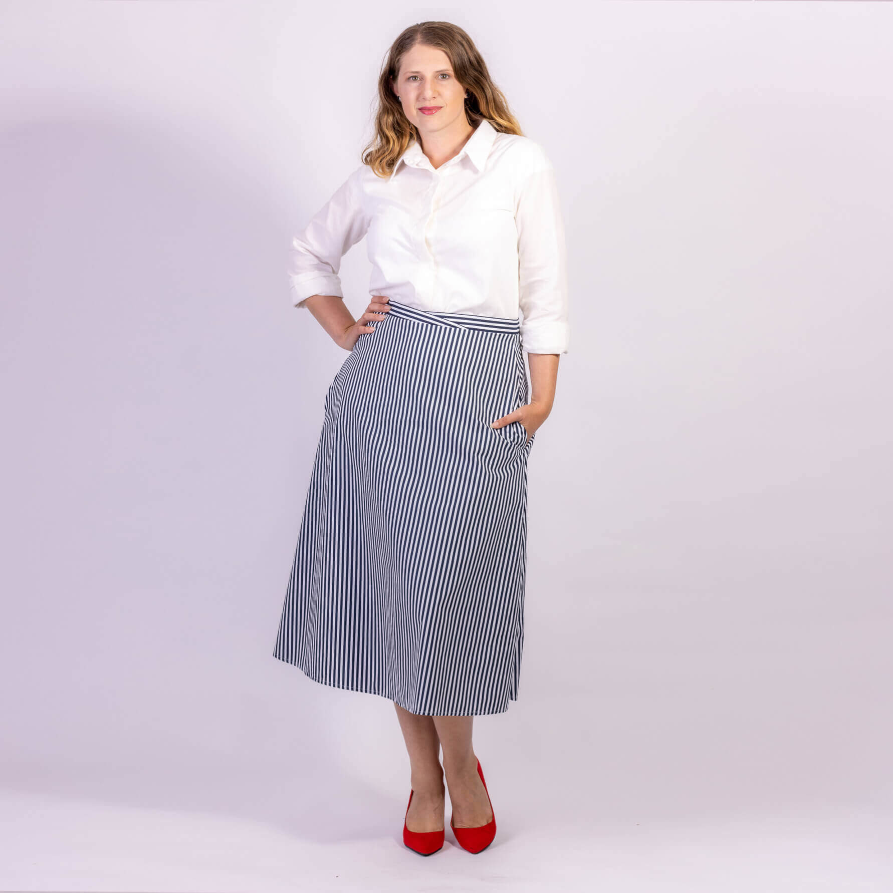 midi length stripe skirt by desiree clothing