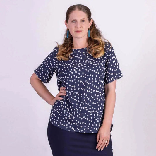 womens navy polka dot designer top