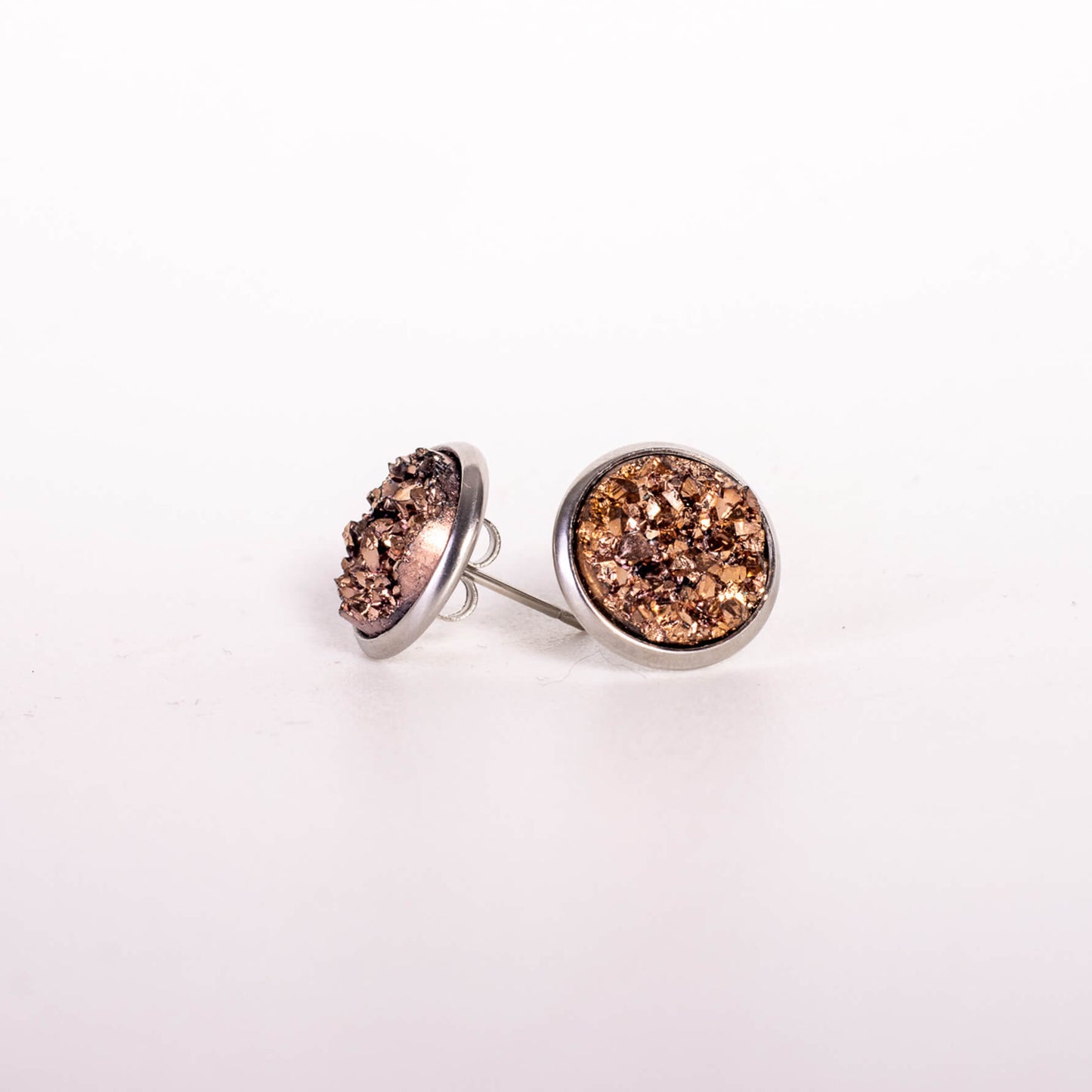 copper crystal look round stud earrings