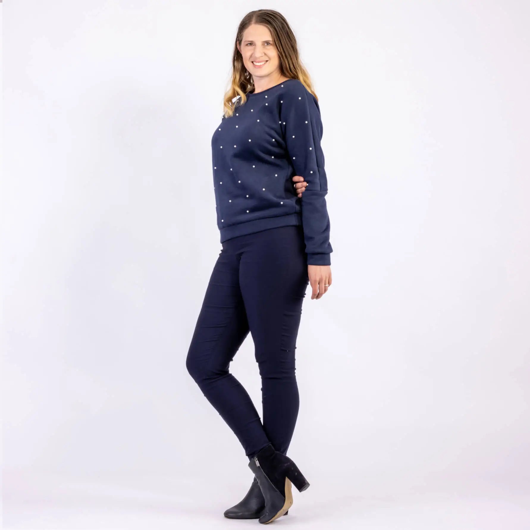 navy pearl beading sweatshirt from clothing by desiree