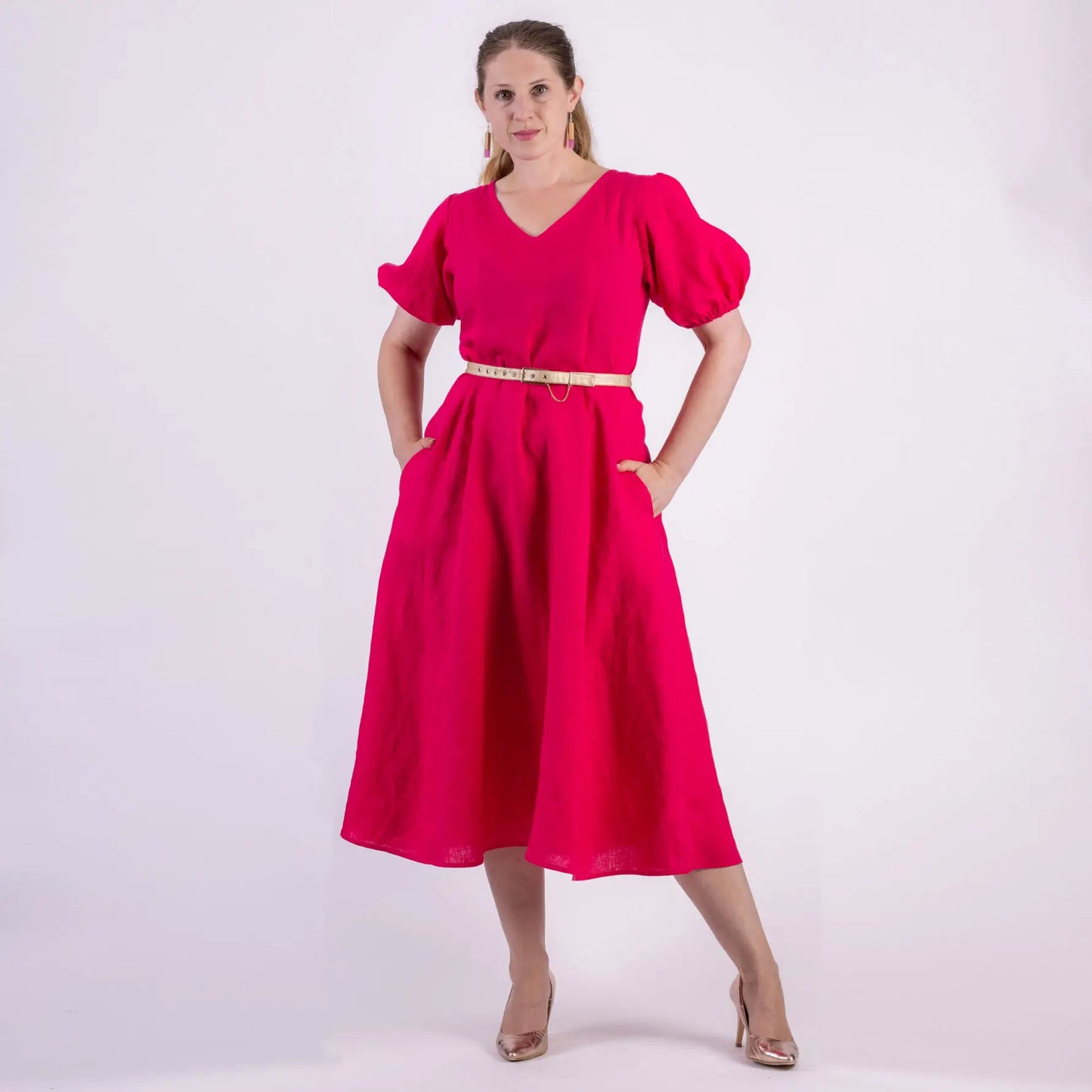 NZ made cerise pink linen dress