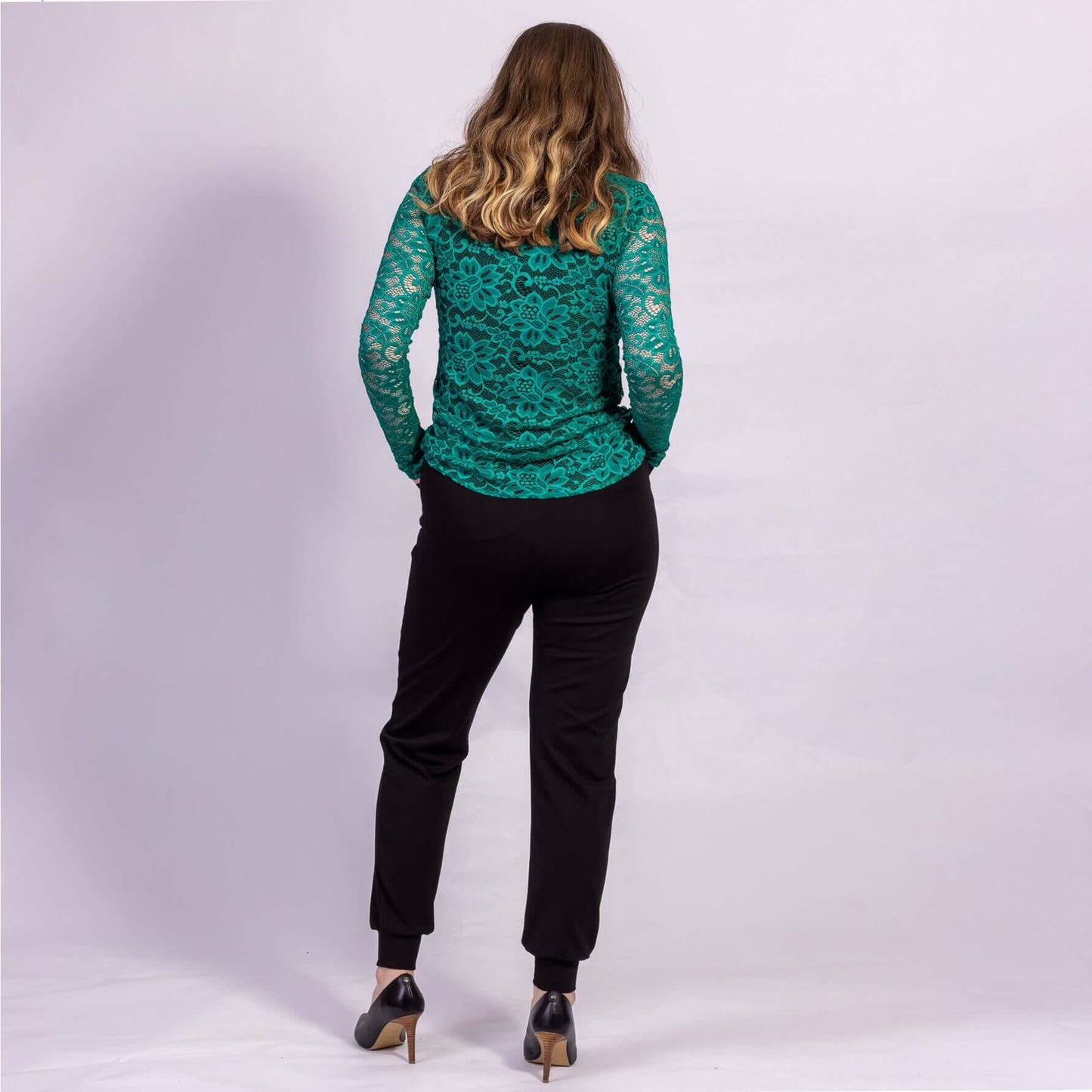 green long sleeve lace top 