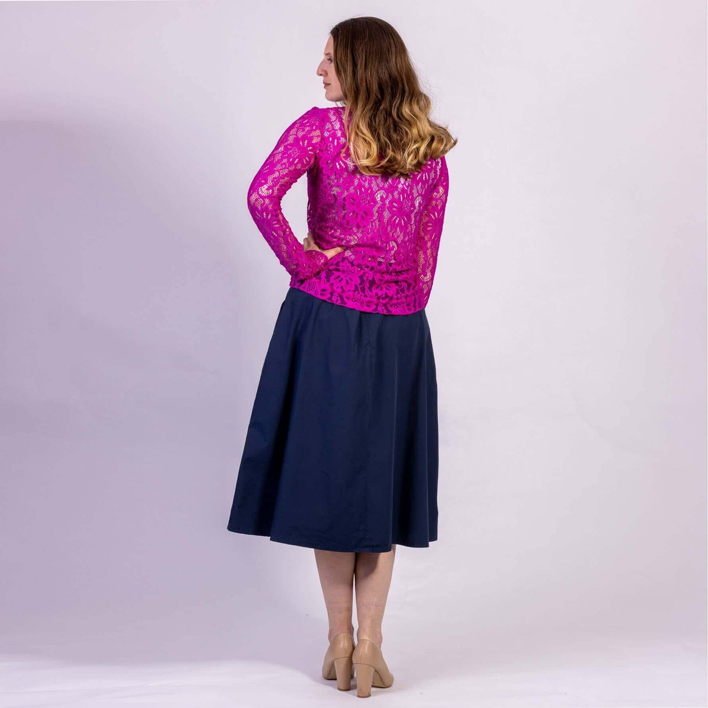 ladies  bright pink lace top 
