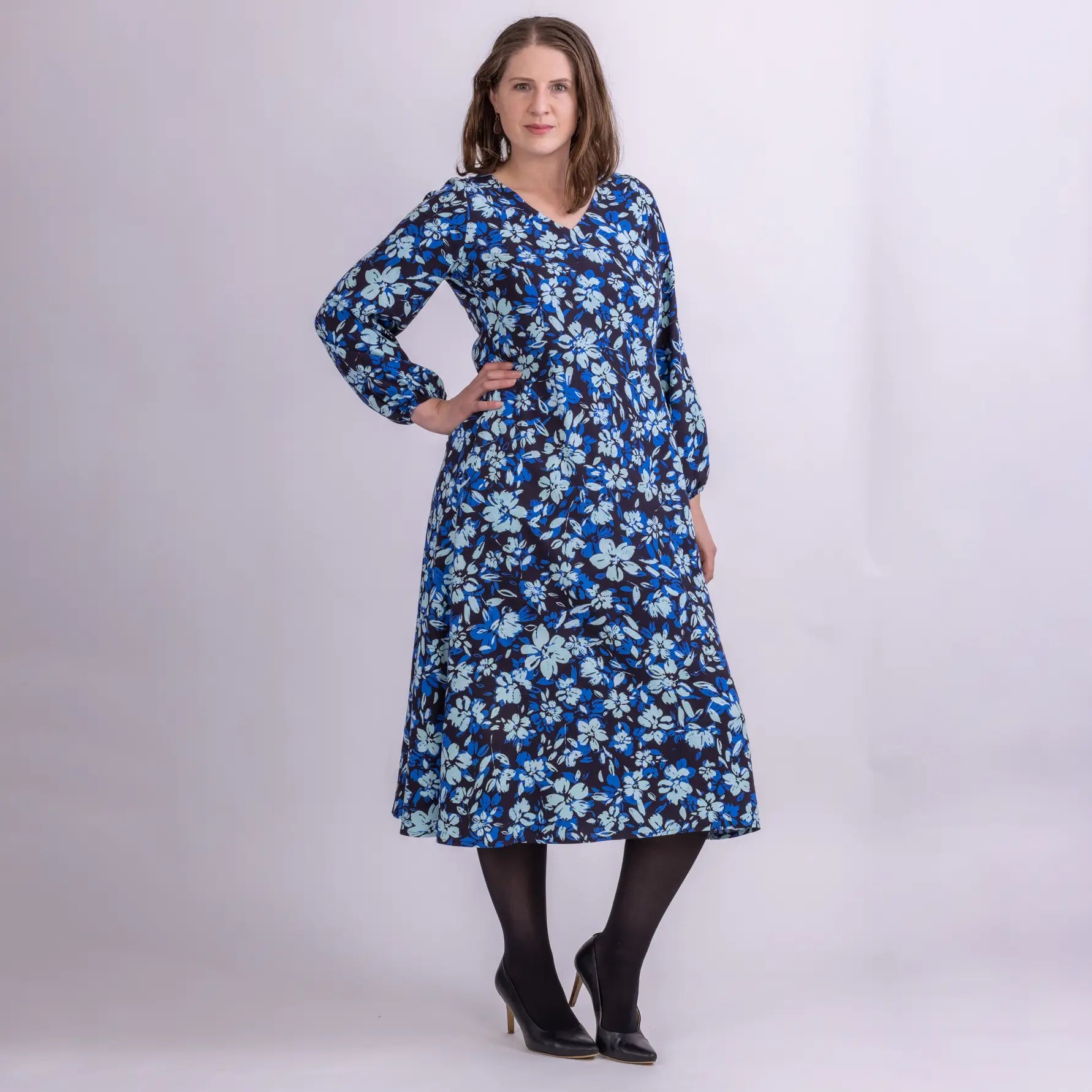 mother of the bride floral dress with long sleeves