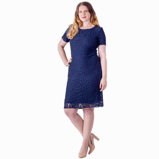 ladies Navy stretch lace dress for mother of the bride