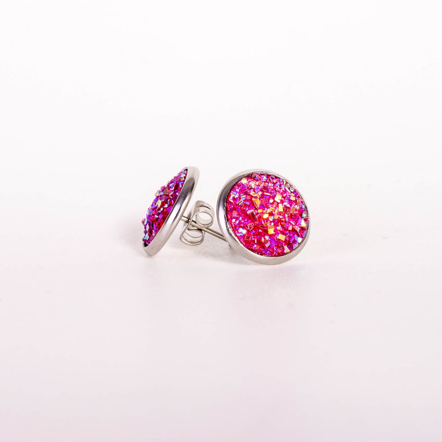 pink crystal effect resin round stud earrings