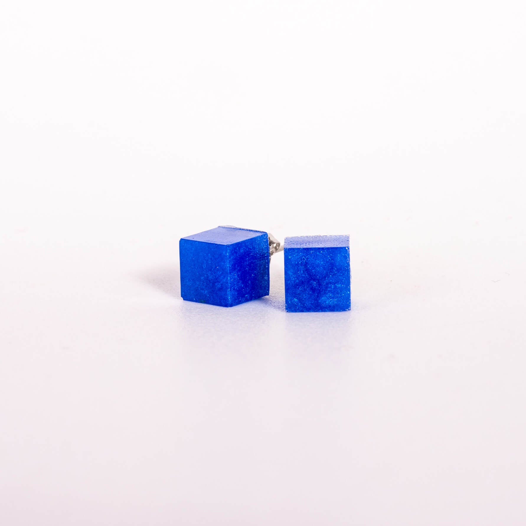 royal blue cube earrings with hypo allergenic steel posts