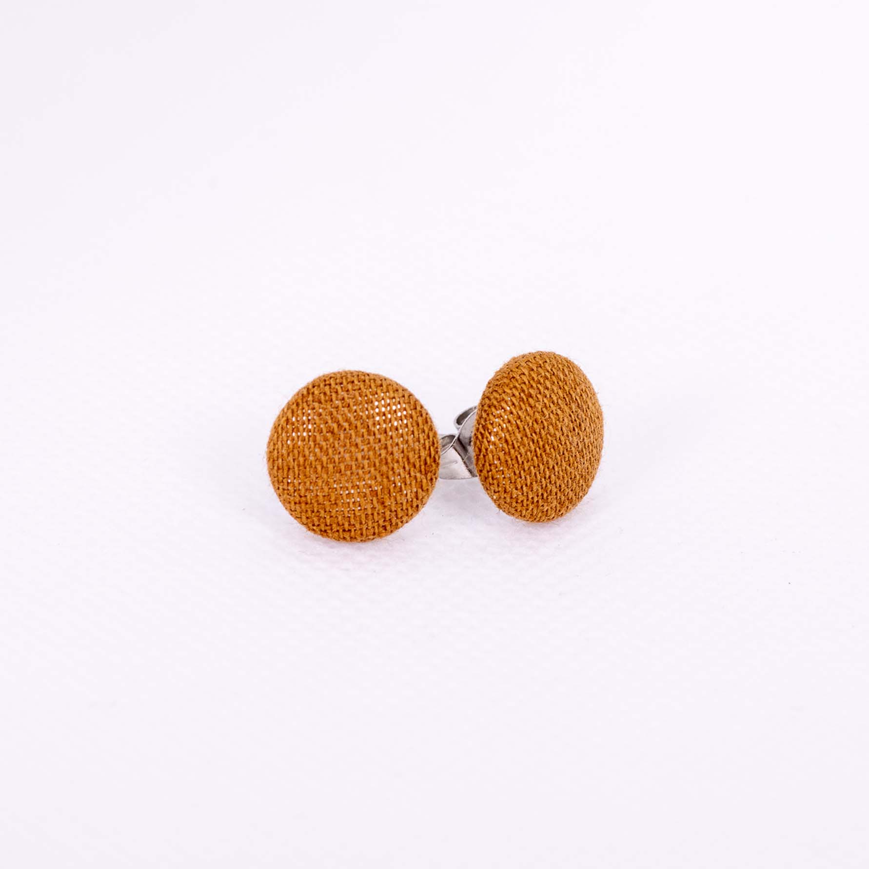 rust orange brown linen button stud earrings