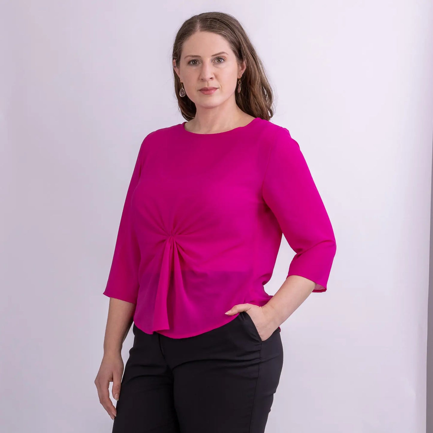 ladies designer chiffon blouse in hot pink